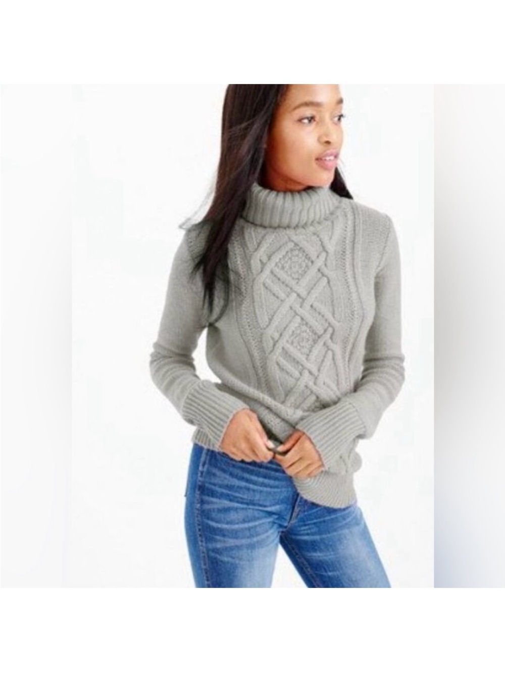 J. Crew Cable-Knit Wool Gray Cambridge Turtleneck Sweater